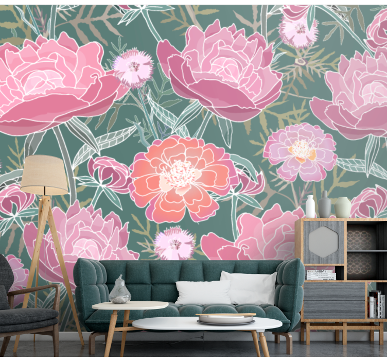 Tapisserie fleur composition de fleurs de pivoine - TenStickers
