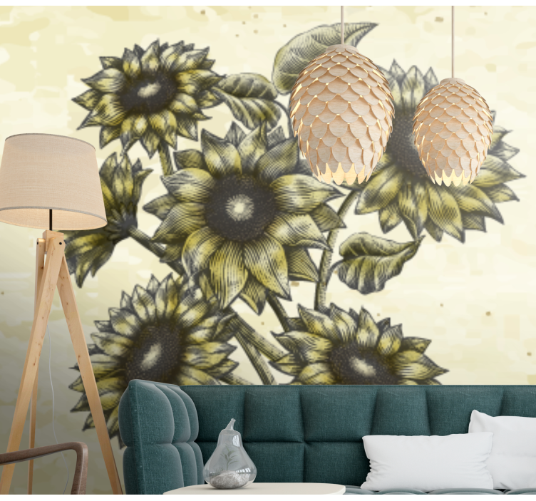 Tapisserie fleur composition florale de tournesols - TenStickers
