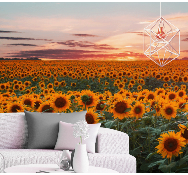 Tapisserie fleur crépuscule de la prairie de tournesols - TenStickers