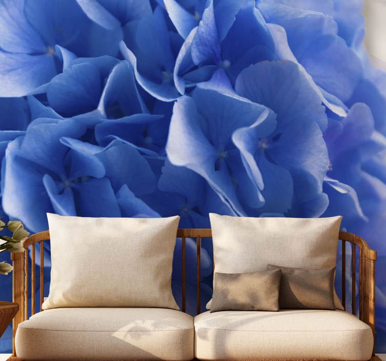 Tapisserie fleur hortensia bleu en fleurs - TenStickers