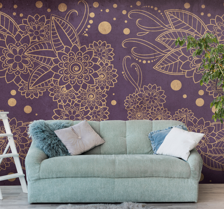 Tapisserie salon design à motif floral - TenStickers