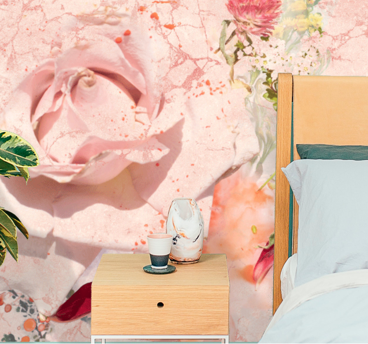 Tapisserie fleur rose romantique en rose - TenStickers