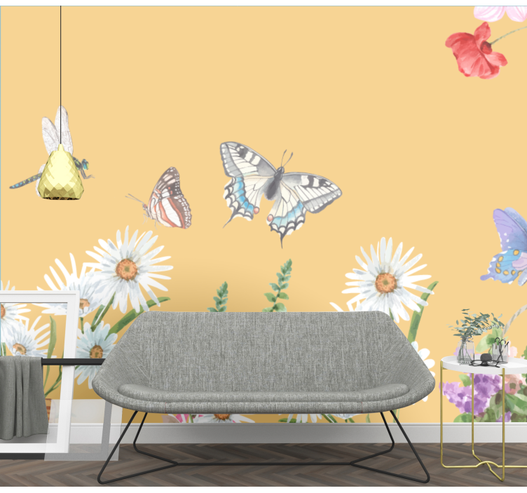 Tapisserie fleur scène florale avec papillons - TenStickers
