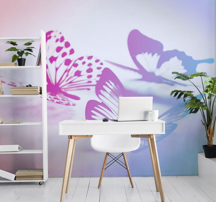 Tapisserie fleur silhouettes de papillons élégantes - TenStickers