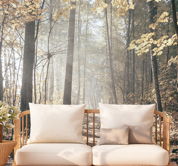 Tapisserie forêt chemin d'automne serein - TenStickers