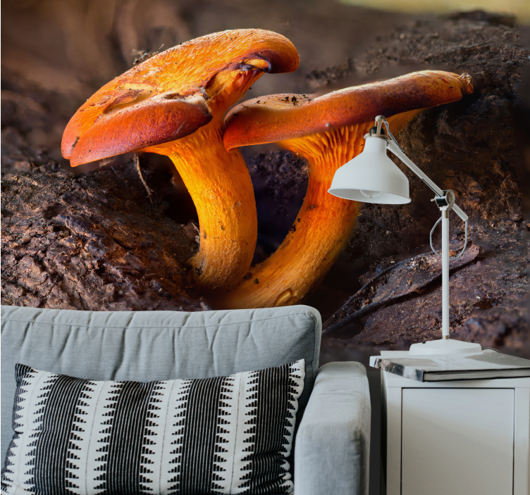 Tapisserie forêt scène naturelle de champignons - TenStickers