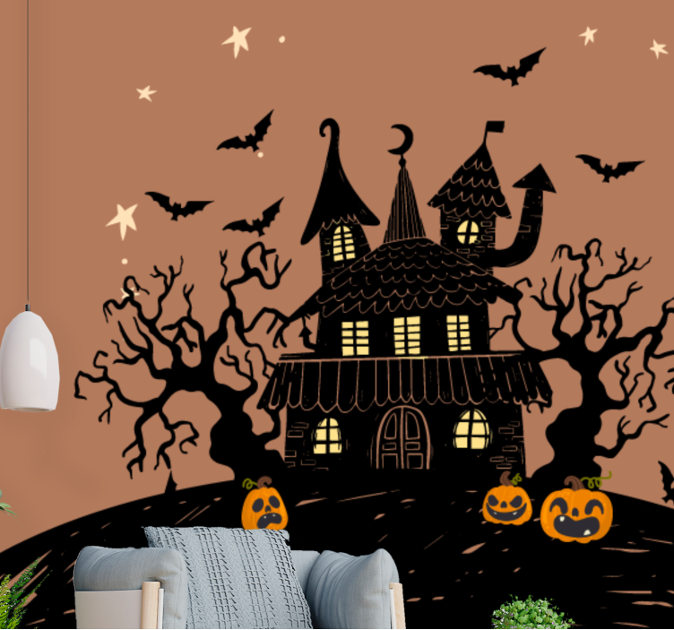 Tapisserie halloween château de citrouilles hanté - TenStickers