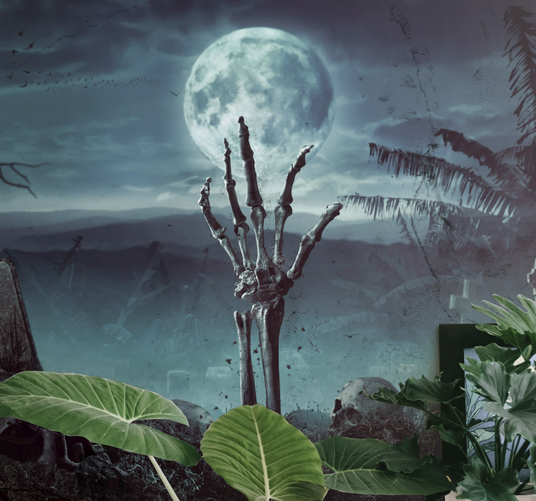 Tapisserie halloween main de squelette qui se lève - TenStickers