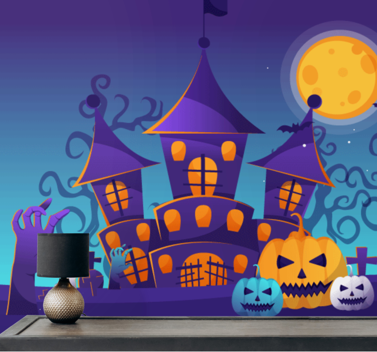 Tapisserie halloween scène de château hanté - TenStickers