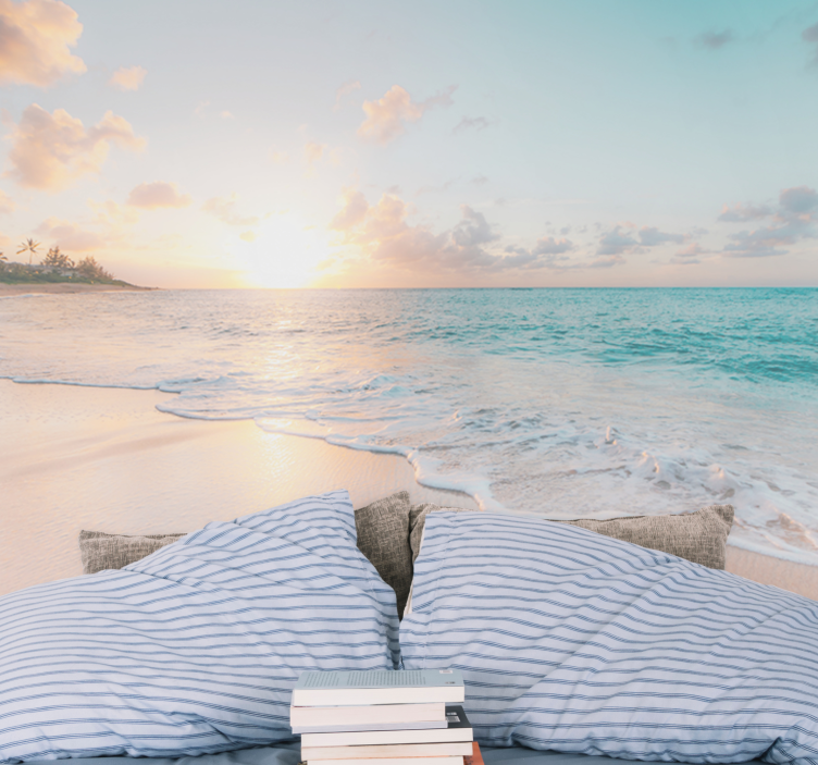 Tapisserie mer ambiance plage au coucher de soleil - TenStickers