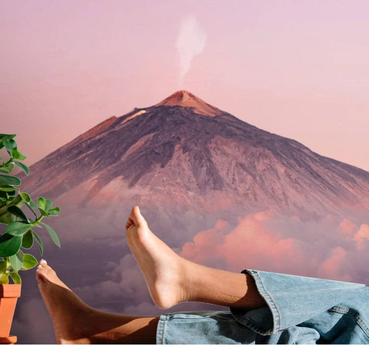 Tapisserie montagne sommet de volcan fumé - TenStickers