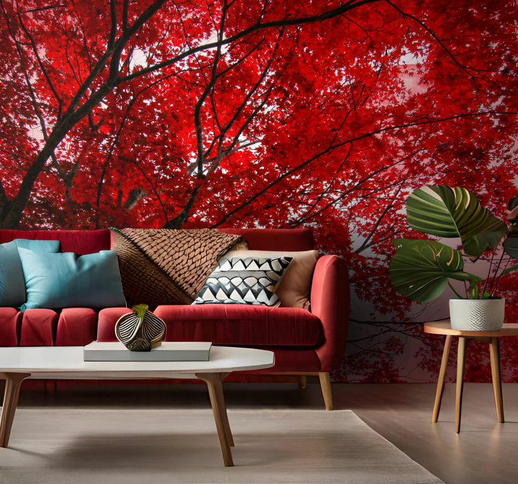 Tapisserie murale arbre branches rouges - TenStickers
