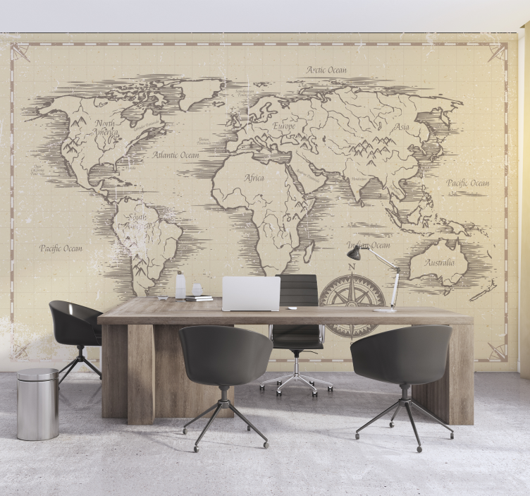 Tapisserie murale bureau vintage carte du monde  - TenStickers