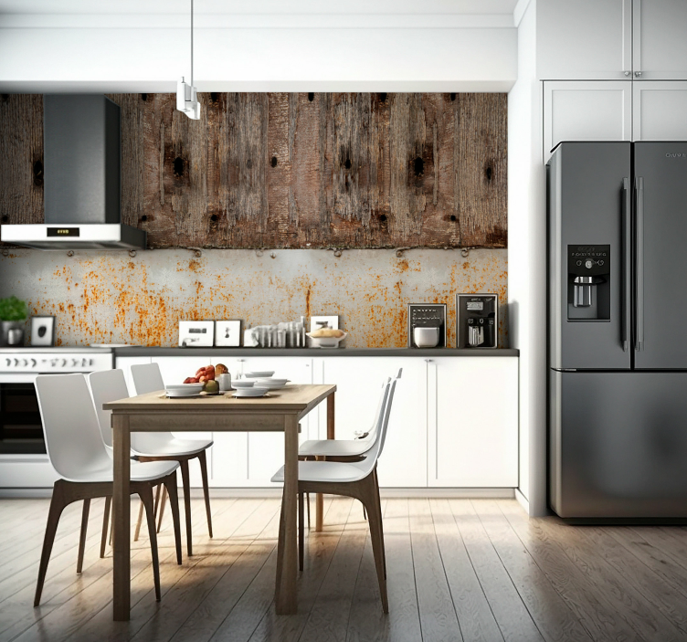 Tapisserie murale effet métal et bois - TenStickers