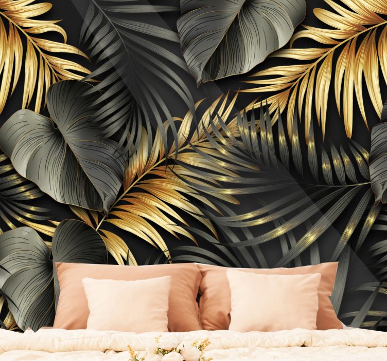 Tapisserie murale jungle feuilles d'or - TenStickers