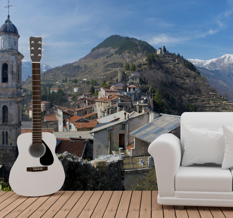 Tapisserie musique paysage de guitare acoustique - TenStickers