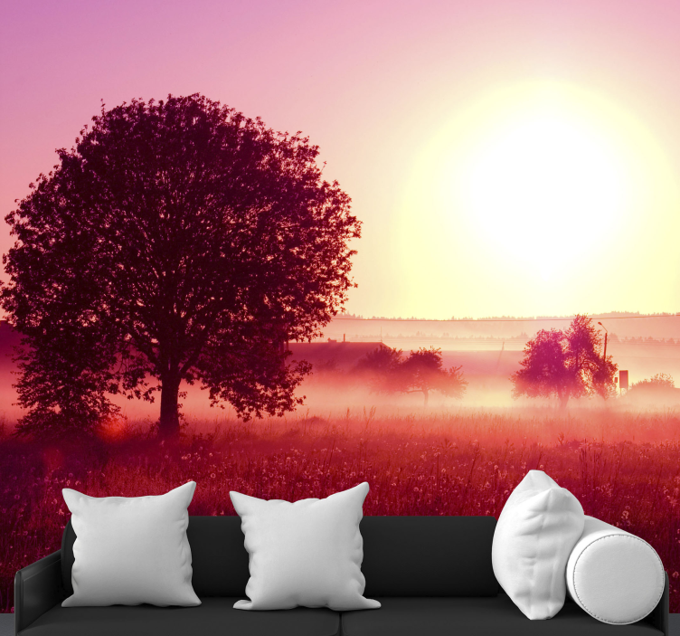 Tapisserie nature arbre en silhouette au coucher de soleil - TenStickers