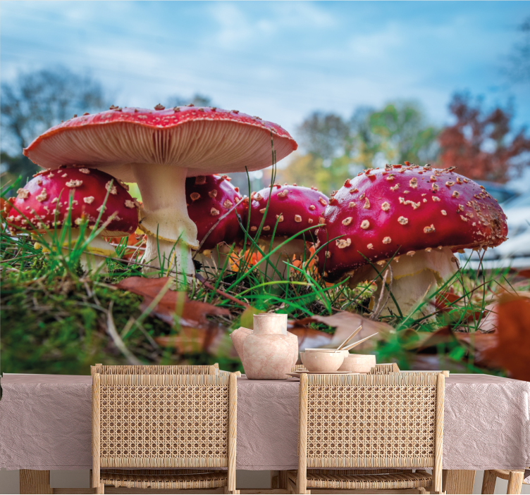Tapisserie nature champignons rouges en bouquet - TenStickers