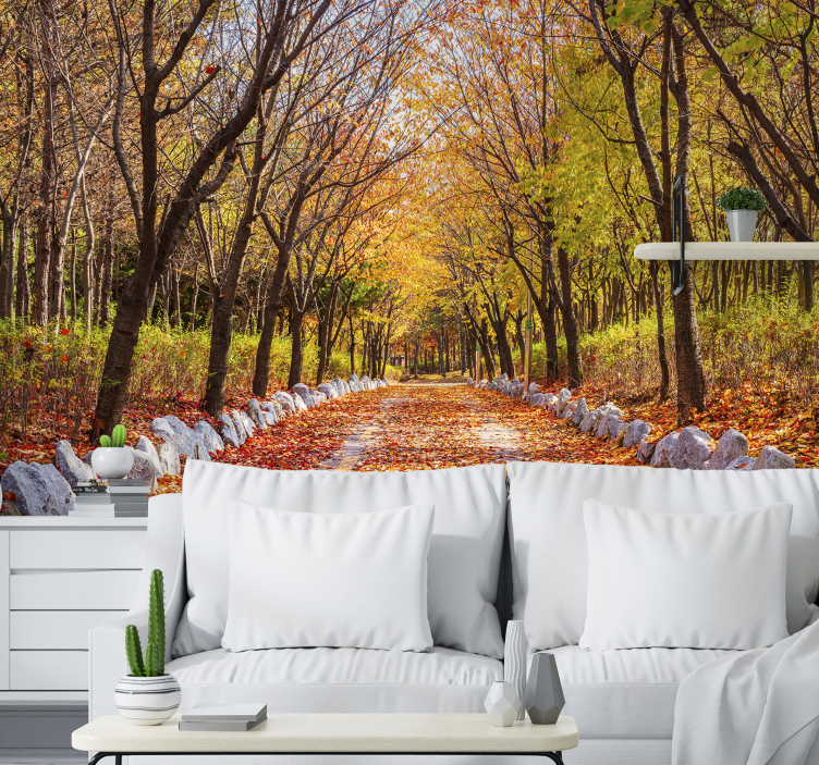 Tapisserie nature chemin de feuilles d'automne - TenStickers