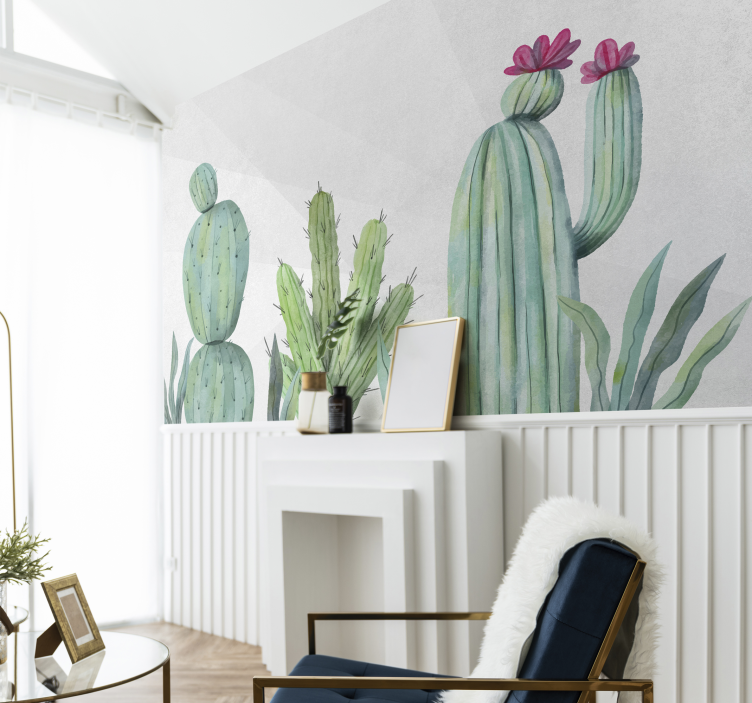 Tapisserie nature design floral de cactus - TenStickers