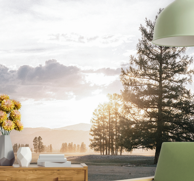 Tapisserie nature silhouette de pin serein - TenStickers