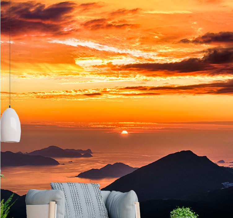 Tapisserie paysage coucher de soleil sur océan - TenStickers