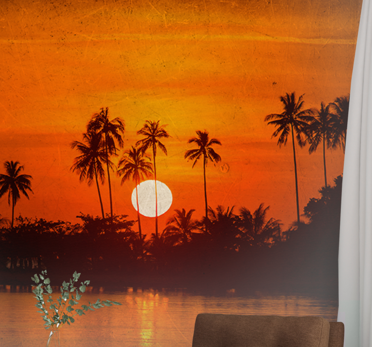 Tapisserie paysage coucher de soleil tropical - TenStickers