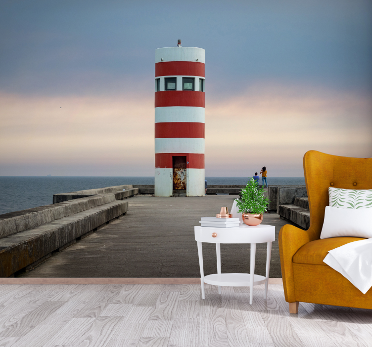Tapisserie paysage phare rouge et blanc - TenStickers