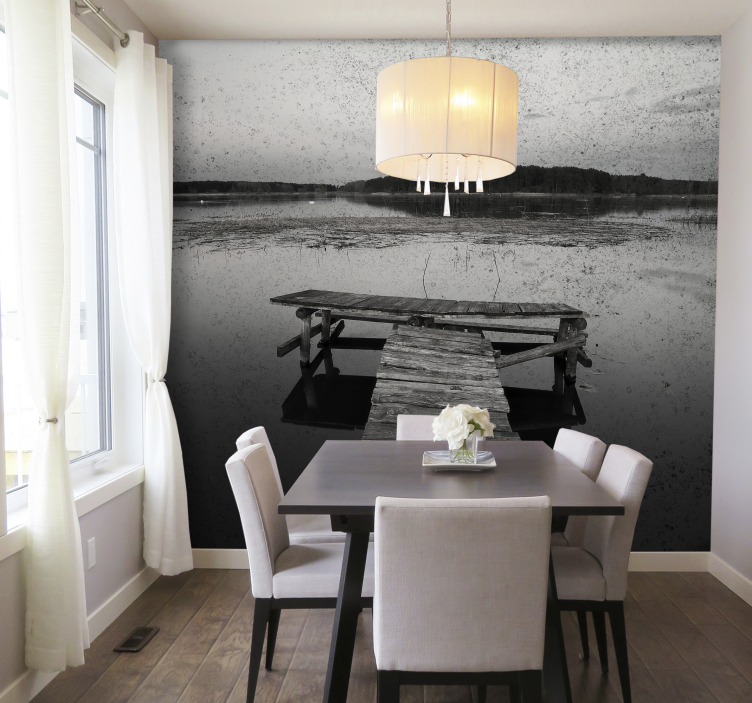 Tapisserie paysage reflets de quai pittoresques - TenStickers