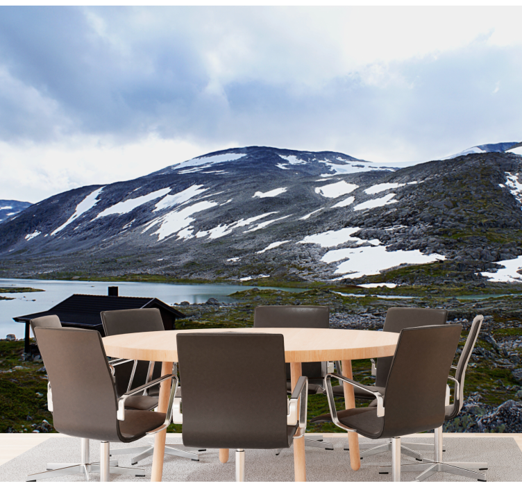 Tapisserie paysage retraite au bord du lac montagneux - TenStickers