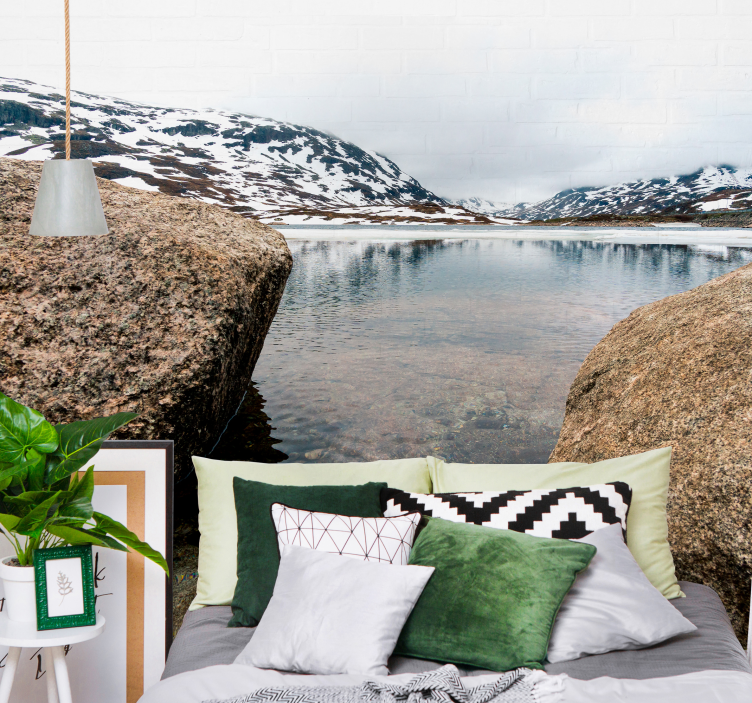 Tapisserie paysage réverbération de montagnes sereines - TenStickers