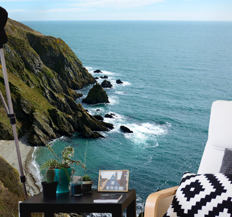 Tapisserie paysage structure en pierre en bord de mer - TenStickers