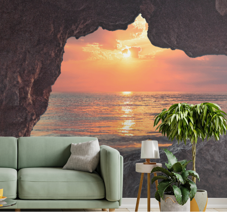 Tapisserie paysage vue de coucher de soleil sur mer - TenStickers