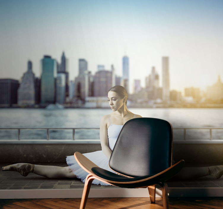 Tapisserie personnalisée danseuse de ballet en ville - TenStickers