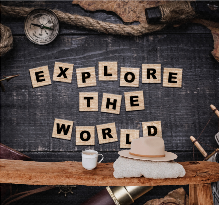 Tapisserie phrase explorez le monde - TenStickers