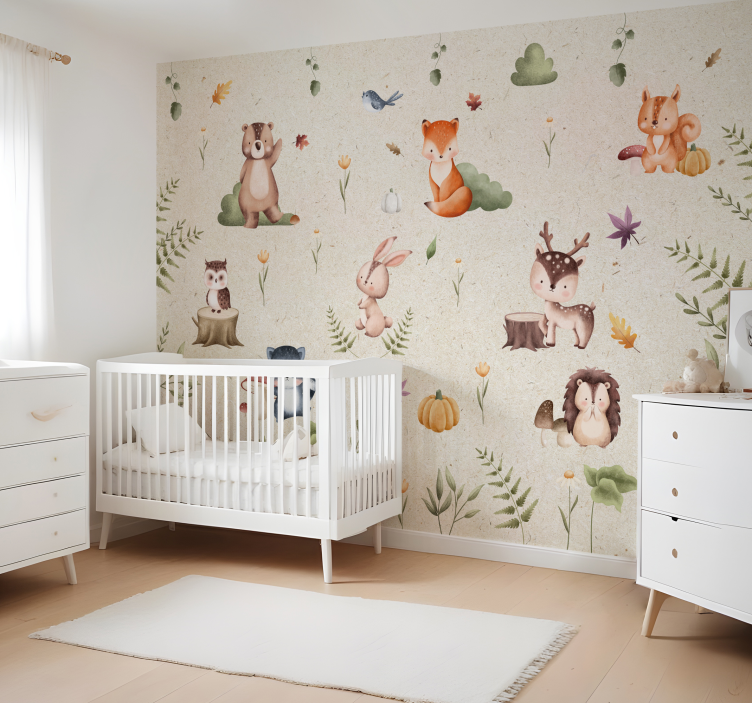 Tapisserie pour chambre bébé animaux de conte de fées - TenStickers