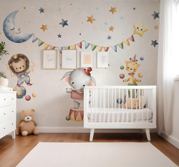 Tapisserie pour chambre bébé cirque de rêve - TenStickers