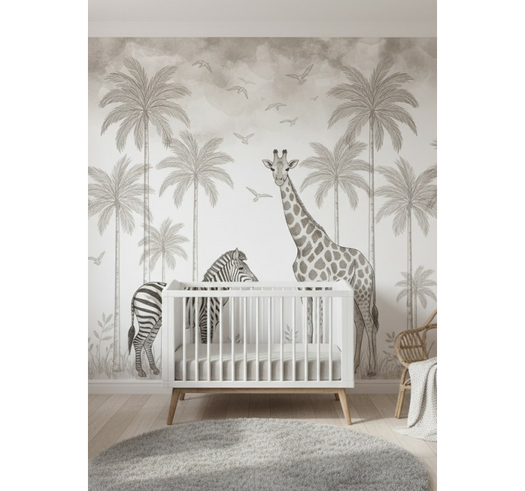 Tapisserie pour chambre bébé imprimé jungle monochrome - TenStickers