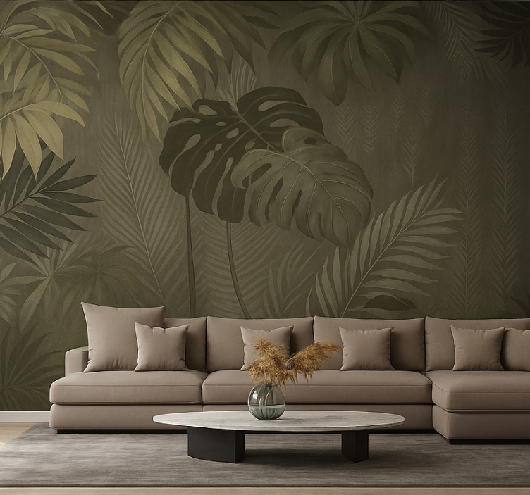 Tapisserie salon jungle tropicale luxuriante - TenStickers