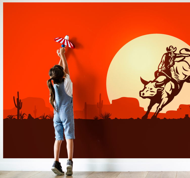Tapisserie chambre enfant cowboy sur taureau - TenStickers