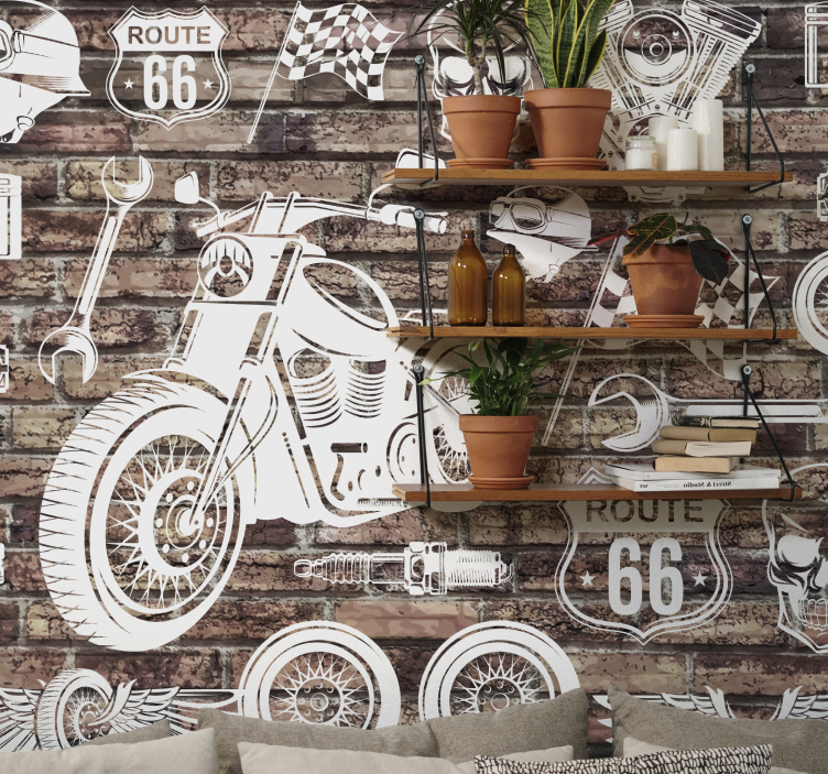 Tapisserie véhicules route 66 moto - TenStickers