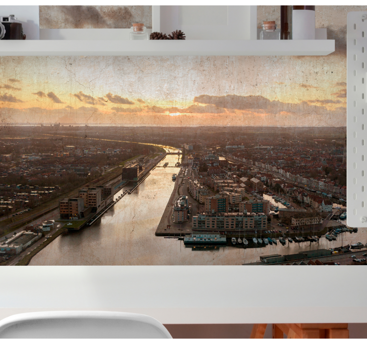 Tapisserie villes et pays coucher de soleil sur ville - TenStickers
