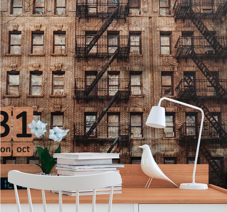 Tapisserie villes et pays façade urbaine en brique - TenStickers