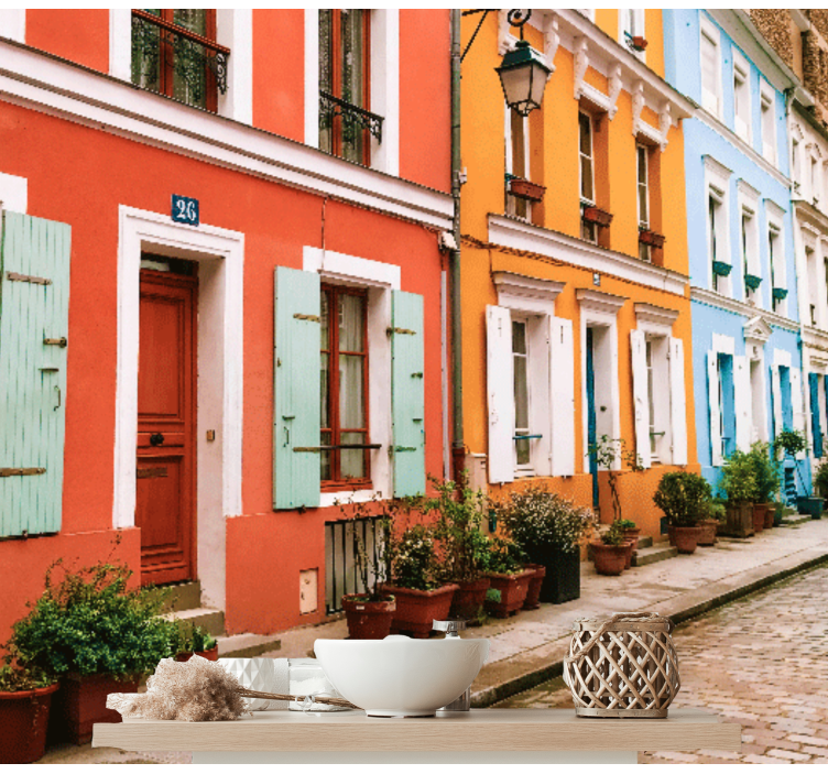 Tapisserie villes et pays façades parisiennes colorées - TenStickers