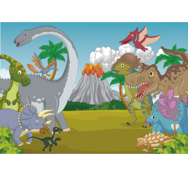 Photo murale pour enfant Dinosaures et volcan - TenStickers