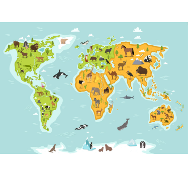 Photo murale enfant Carte du monde animal - TenStickers