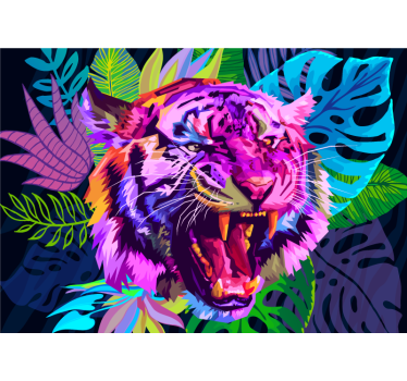 Tapisserie animaux tête de tigre colorée - TenStickers
