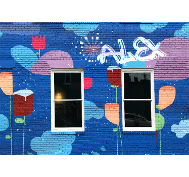 Tapisserie graffiti éléments floraux colorés - TenStickers