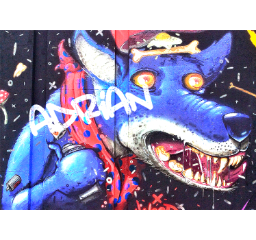 Tapisserie graffiti loup bleu personnalisable - TenStickers
