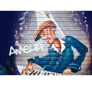 Tapisserie graffiti musicien avec chapeau - TenStickers